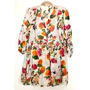 Floral tunic with bluebirds & roses